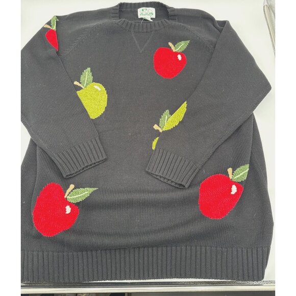 NWT Quacker Factory Apple Cottagecore Sweater Knit Pullover Black 1X Novelty - Picture 8 of 12